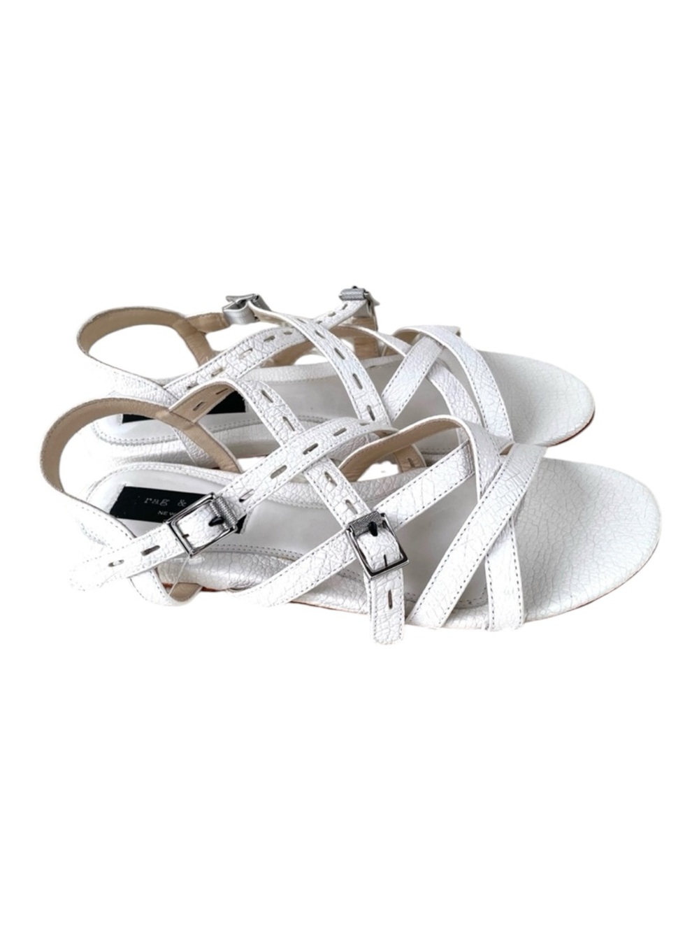 Rag & Bone Pebbled Leather Sandals White Crisscross Buckle Strap Women’s 40